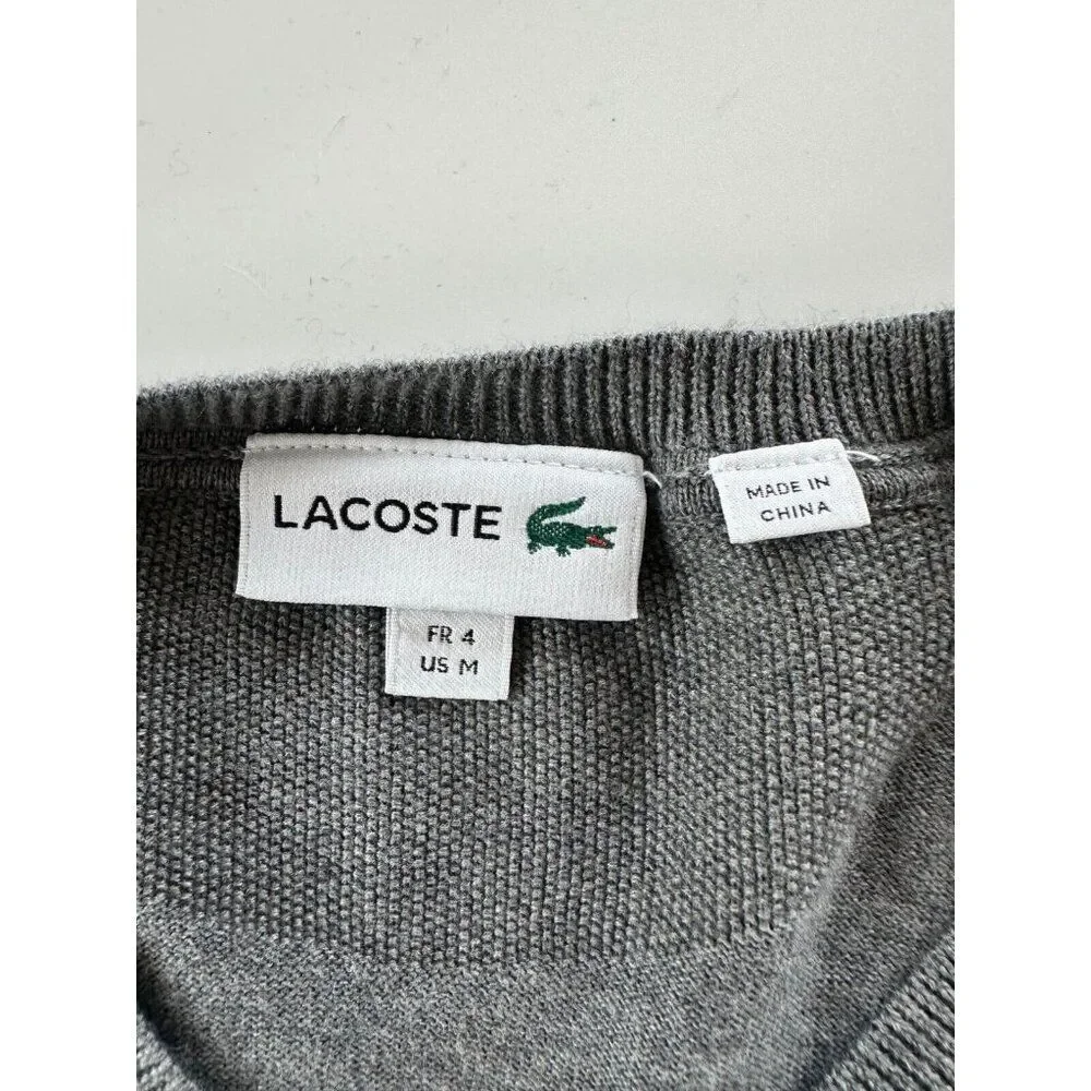 Lacoste Men's Grey V-neck Pullover Sweater Elbow Patch Medium